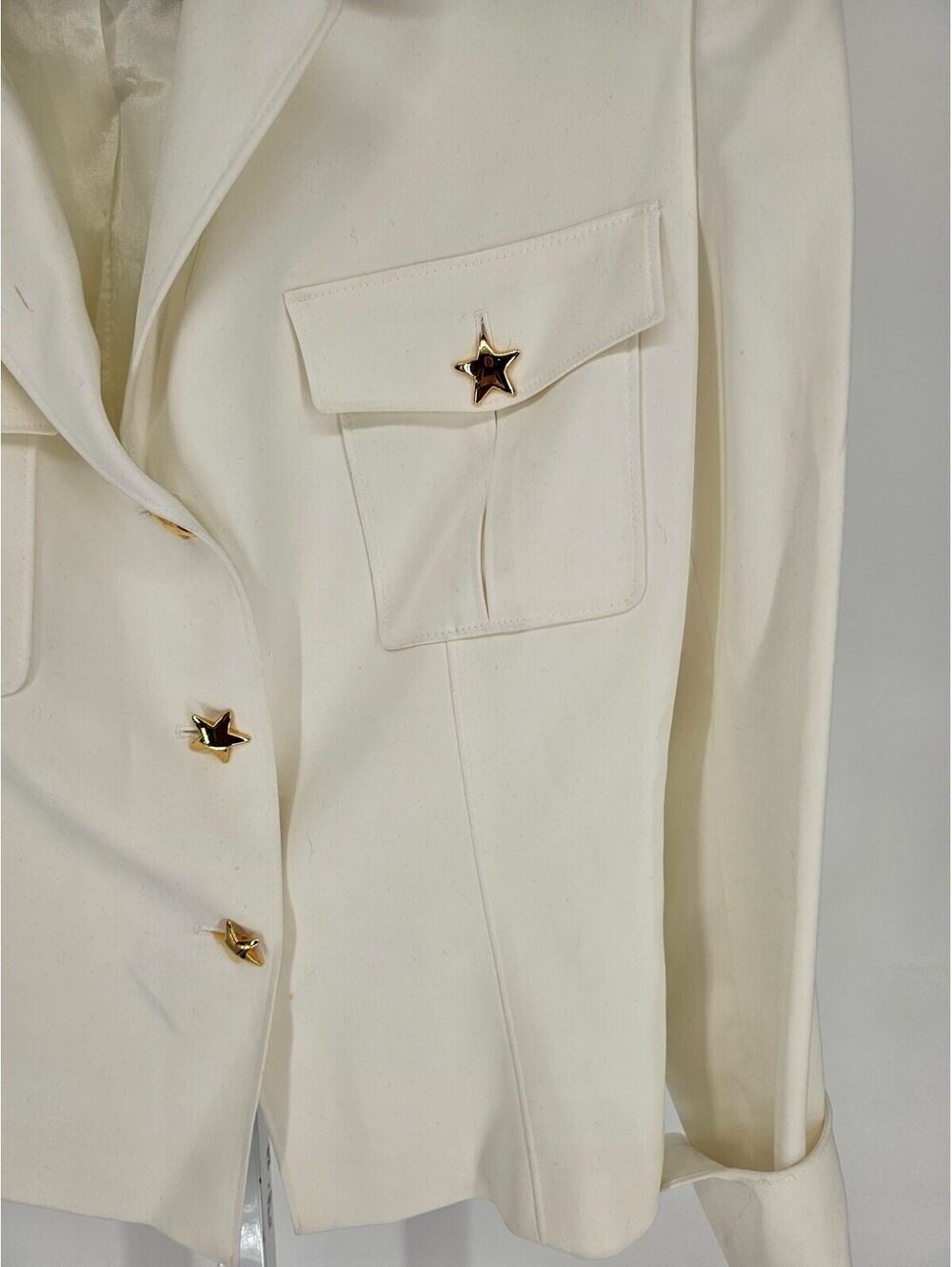 Vintage Donna Gray Womens Sz 10 Military Style Blazer Jacket Cream Star Buttons - Picture 2 of 4